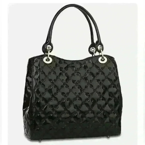 Rioni Italia Moda “The Lady” Quilted Signature Black Patent Leather Bag New! - Picture 2 of 16